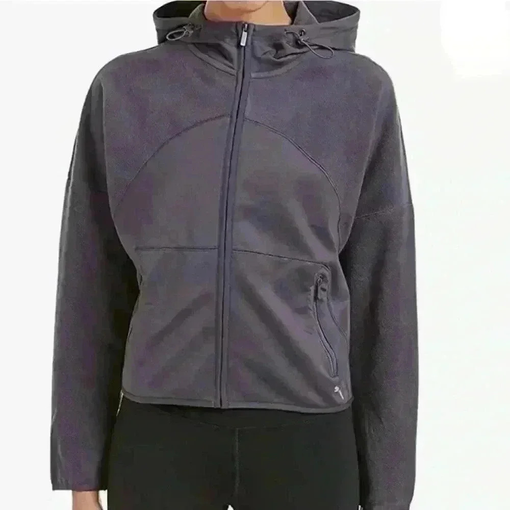 Puma Gray Yogini‎ Cropped Zip Fleece Hooded Jacket Size XL